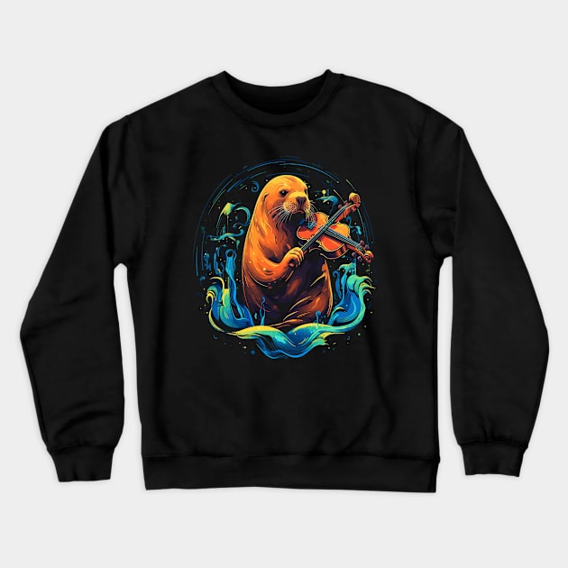 Sea Lion Playing Violin Crewneck Sweatshirt by JH Mart